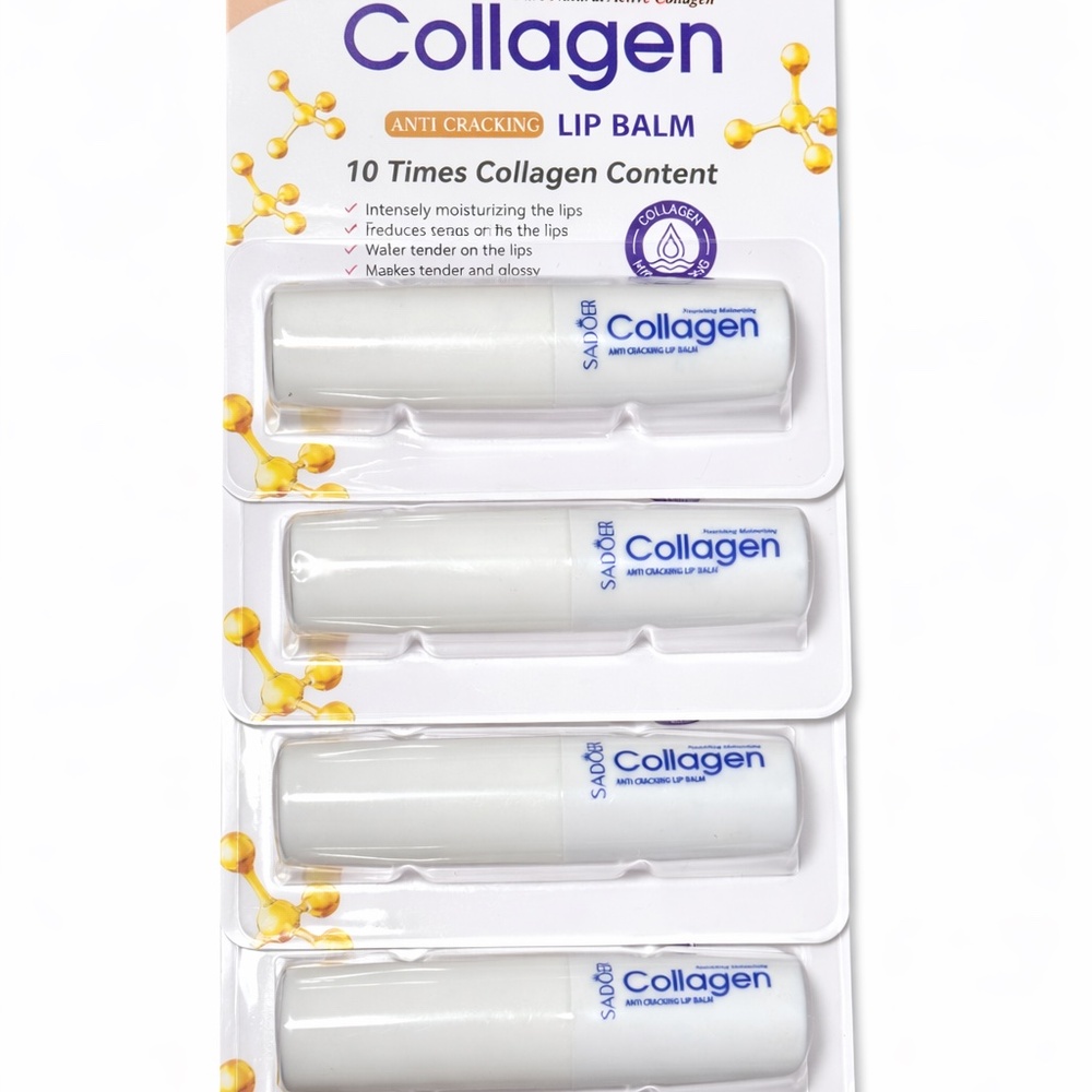 SADOER Lip Balm with x10 Times Collagen Content, Anti-Cracking, Repairing Pack 4 - Picture 1 of 5